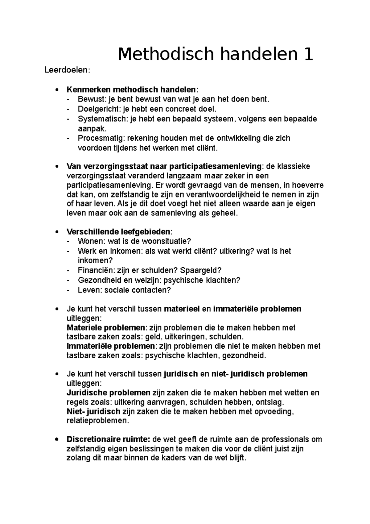 Methodisch Handelen 1 Samenvatting - Methodisch Handelen 1 Leerdoelen ...