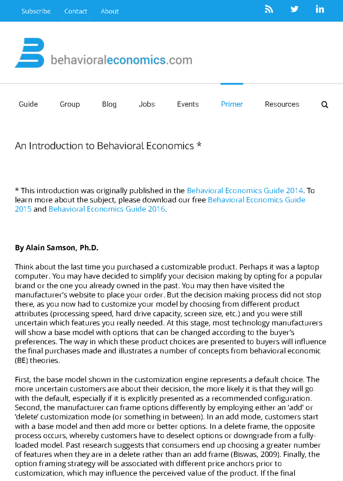 An Introduction To Behavioral Economics - This Introduction Was ...