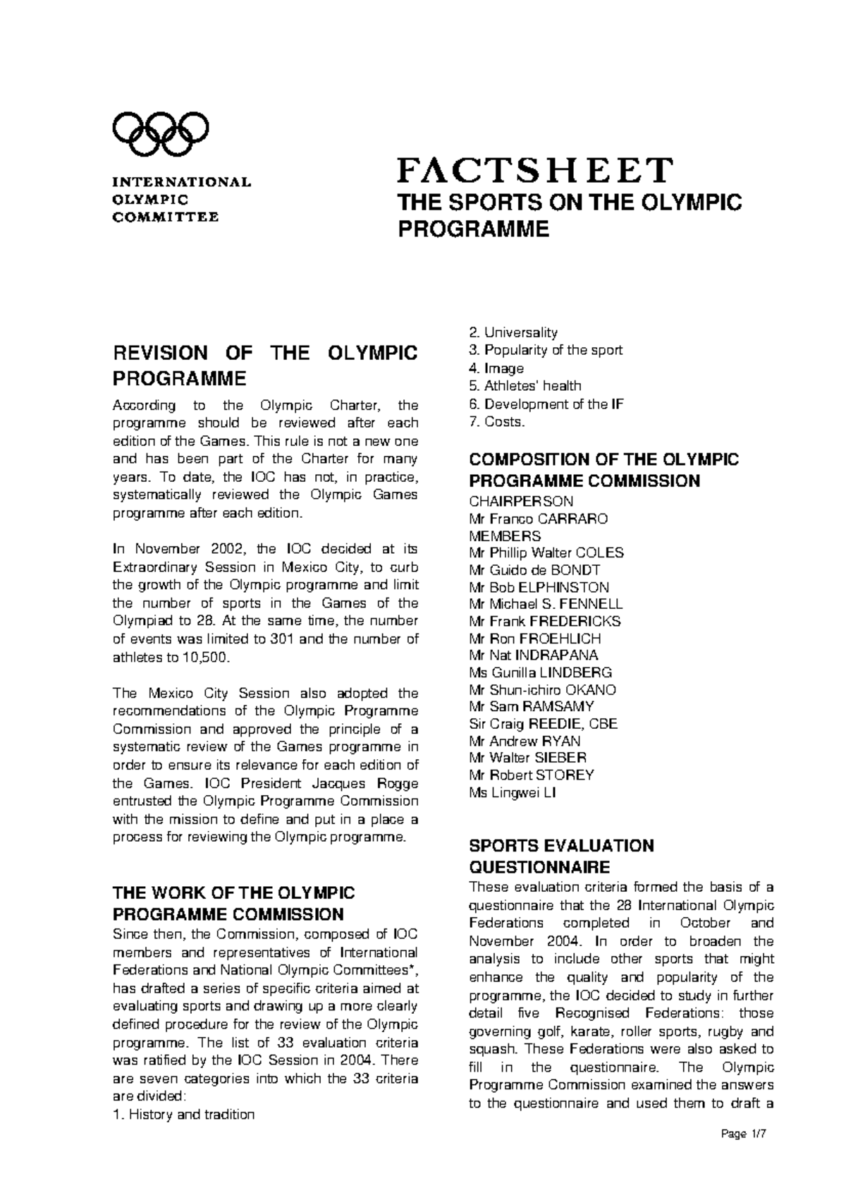 Sport quiz - gkee - Page 1/ THE SPORTS ON THE OLYMPIC PROGRAMME ...