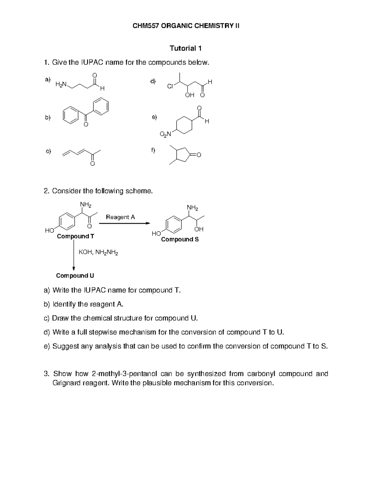 Tutorial 1 - Aldehyde Ketone - CHM557 ORGANIC CHEMISTRY II Tutorial 1 ...