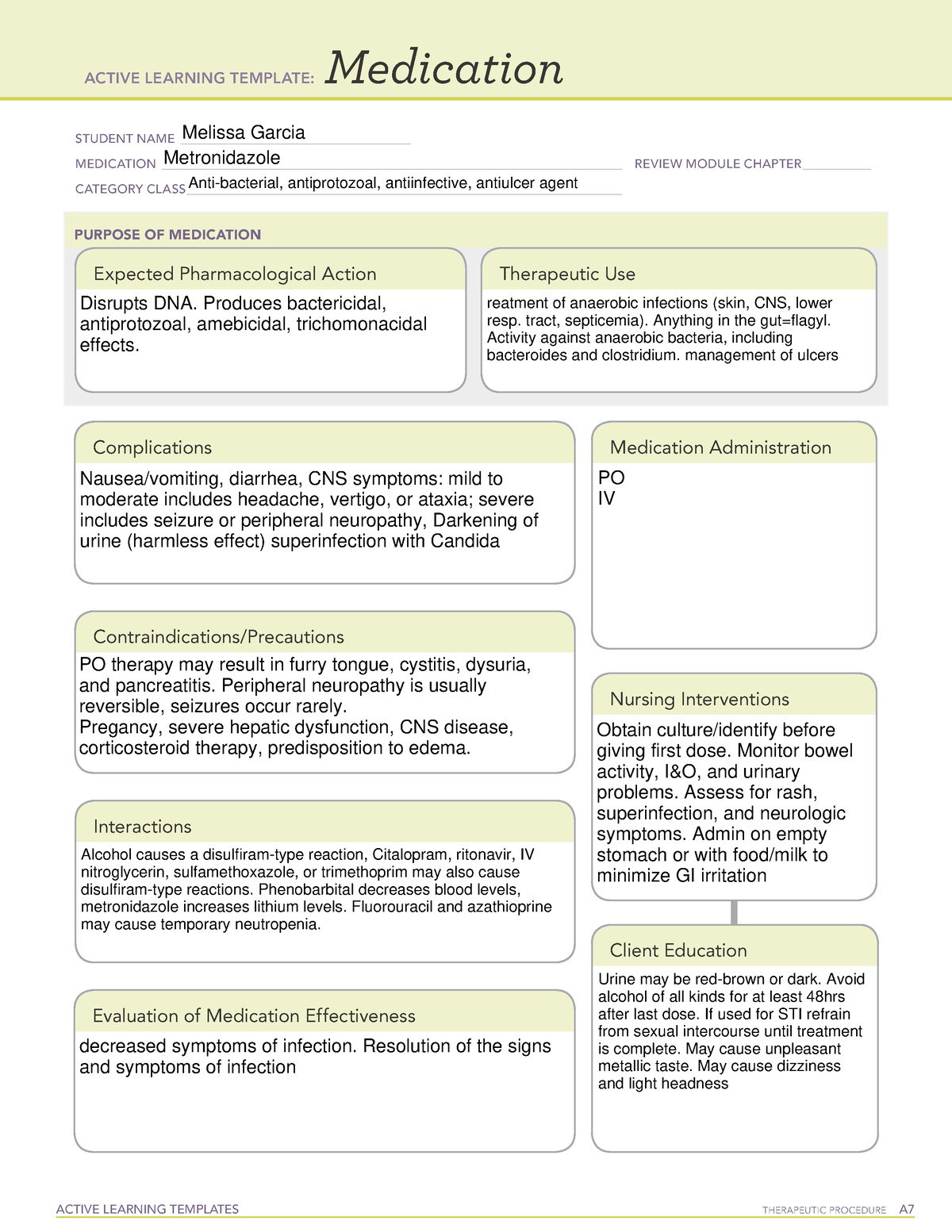 Metronidazole ati template ACTIVE LEARNING TEMPLATES THERAPEUTIC