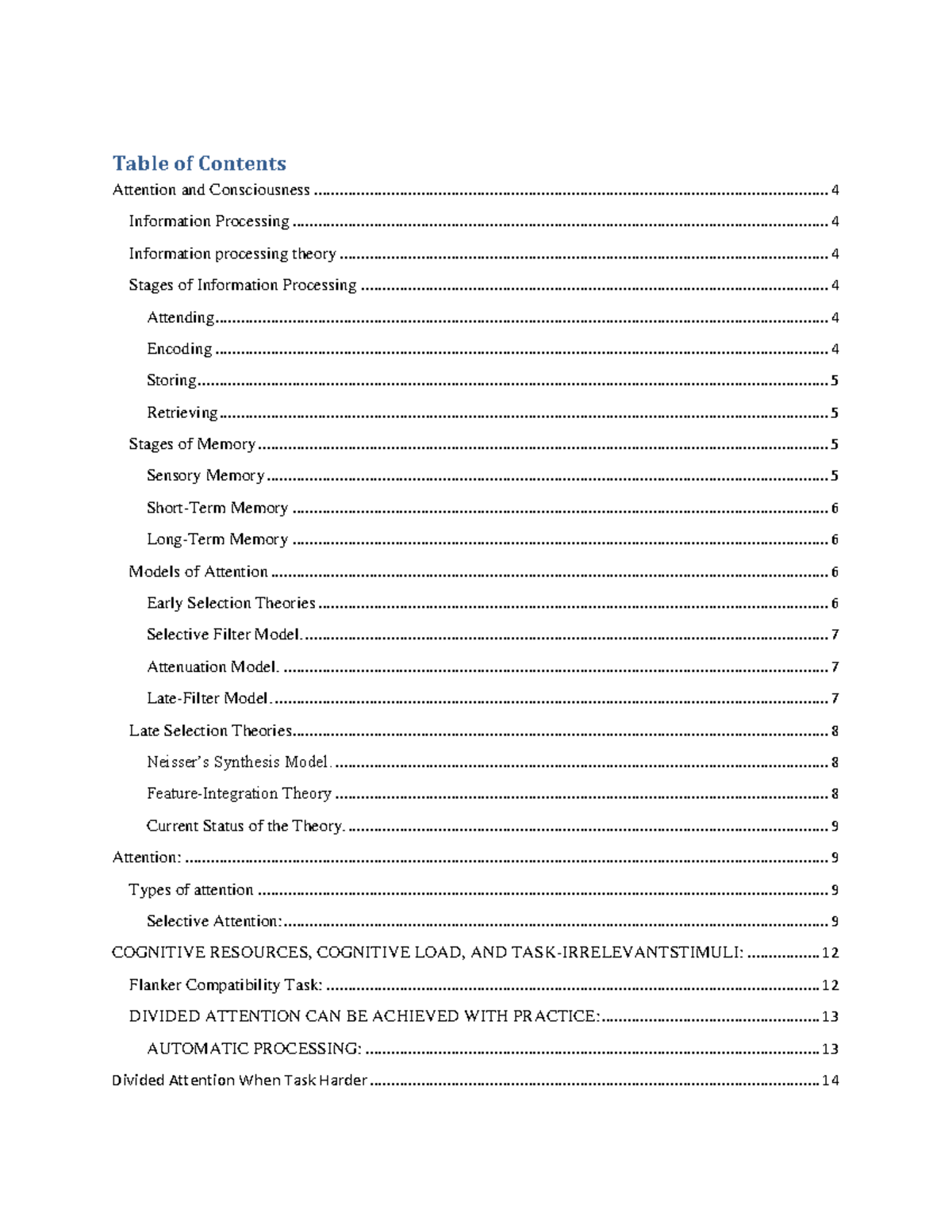 Chap 1 cognitive - Table of Contents Attention and Consciousness ...