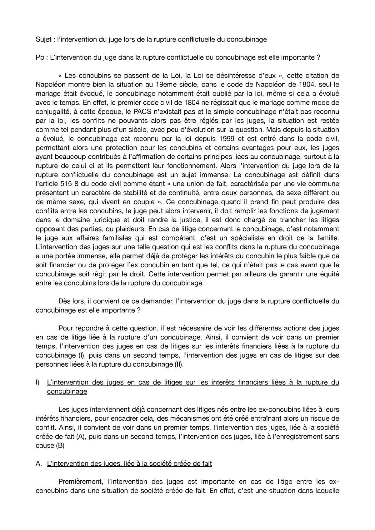 dissertation la rupture du concubinage