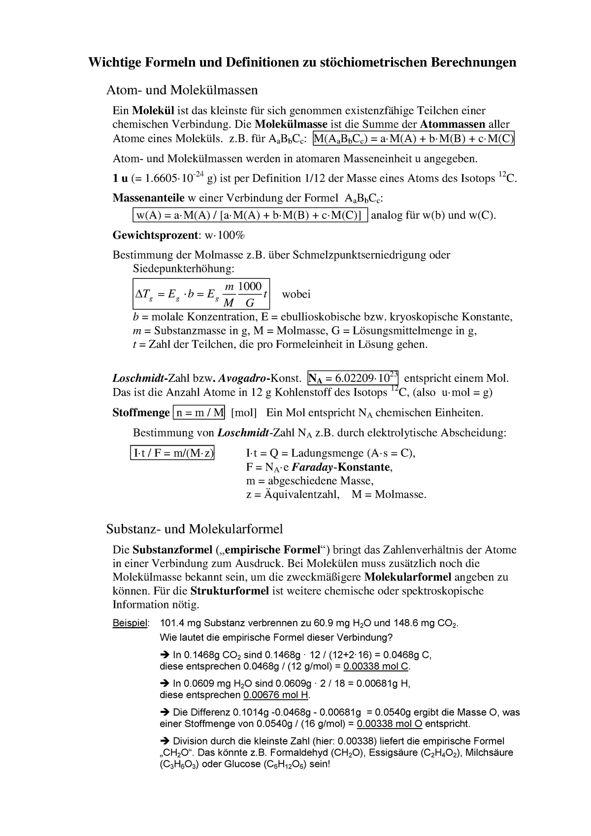 Allg Chemie Wichtige Formeln Zusammenfassung Studocu