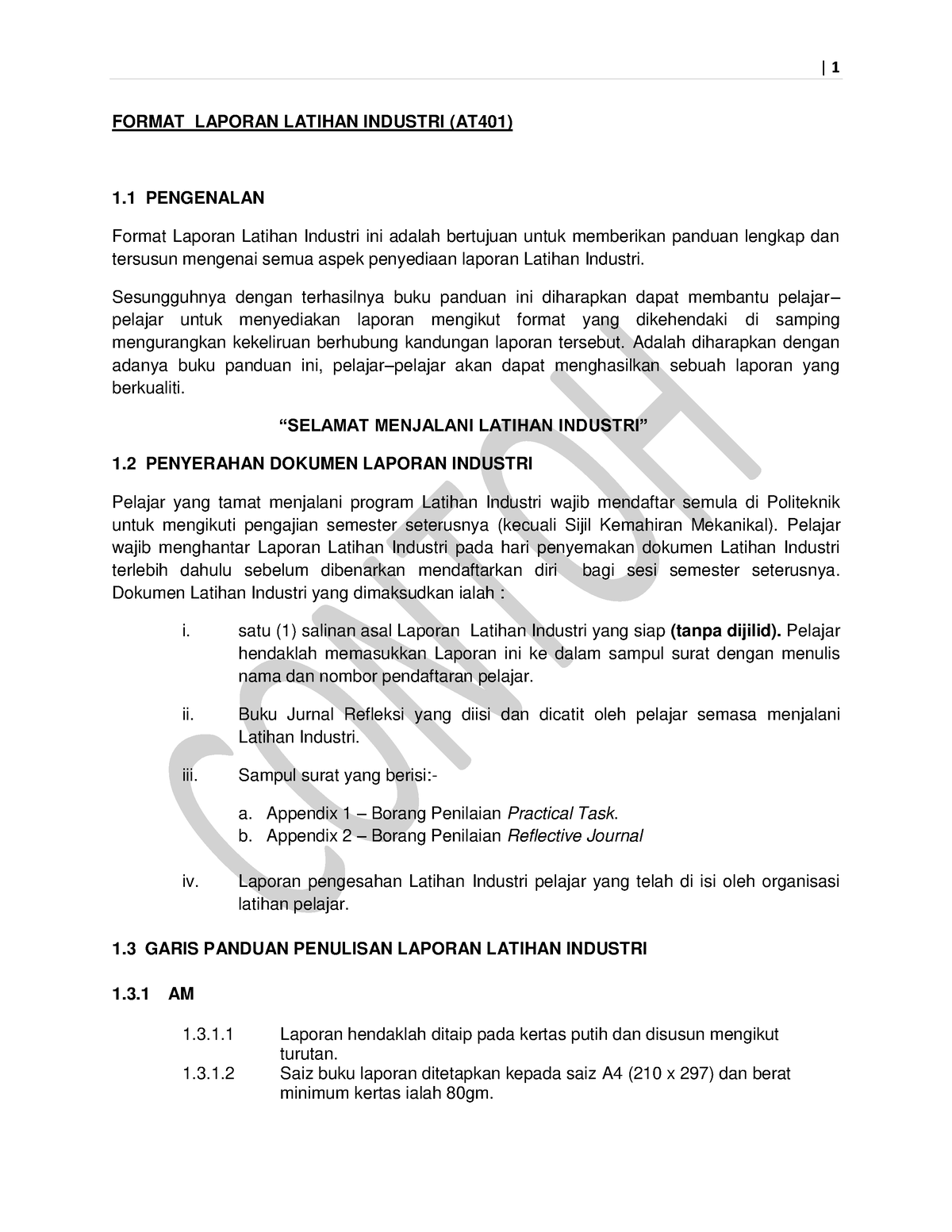 Format Laporan Format Laporan Latihan Industri At401 1 Pengenalan Format Laporan Latihan 