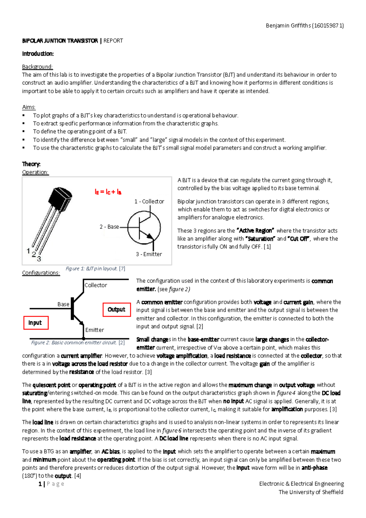 Bipolar junction transistor lab - 1 | P a g e Electronic & Electrical ...