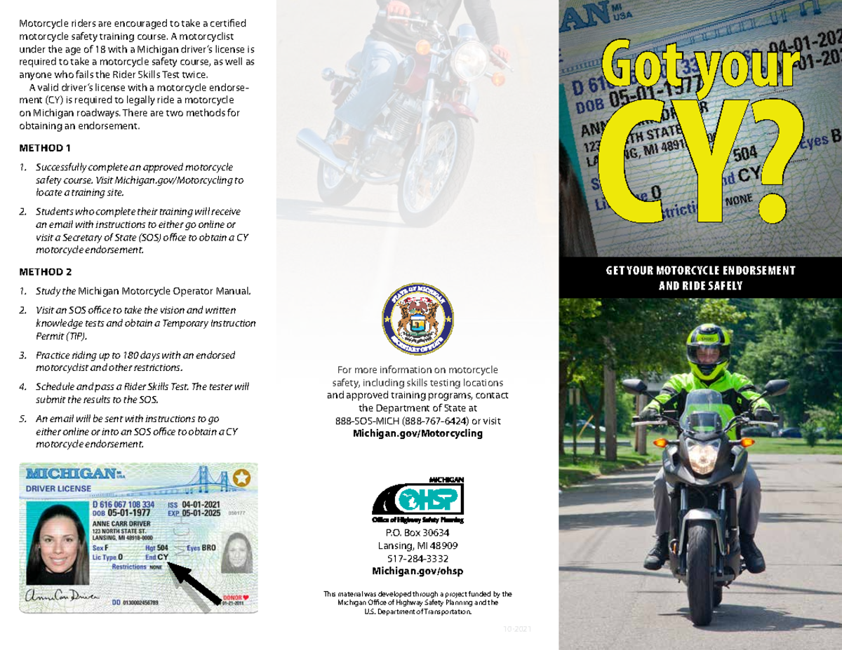 SOS OHSP Motorcycle Safety Brochure Got yGot yourour CCY?Y? GET YOUR