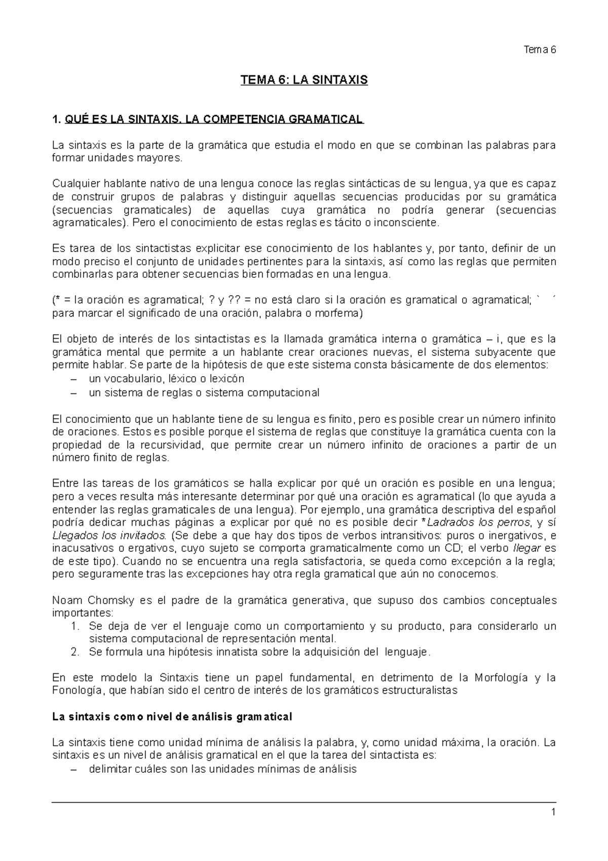 Resumen tema6 pdf Sintaxis TEMA 6 LA SINTAXIS 1. QUÉ ES LA SINTAXIS. LA COMPETENCIA