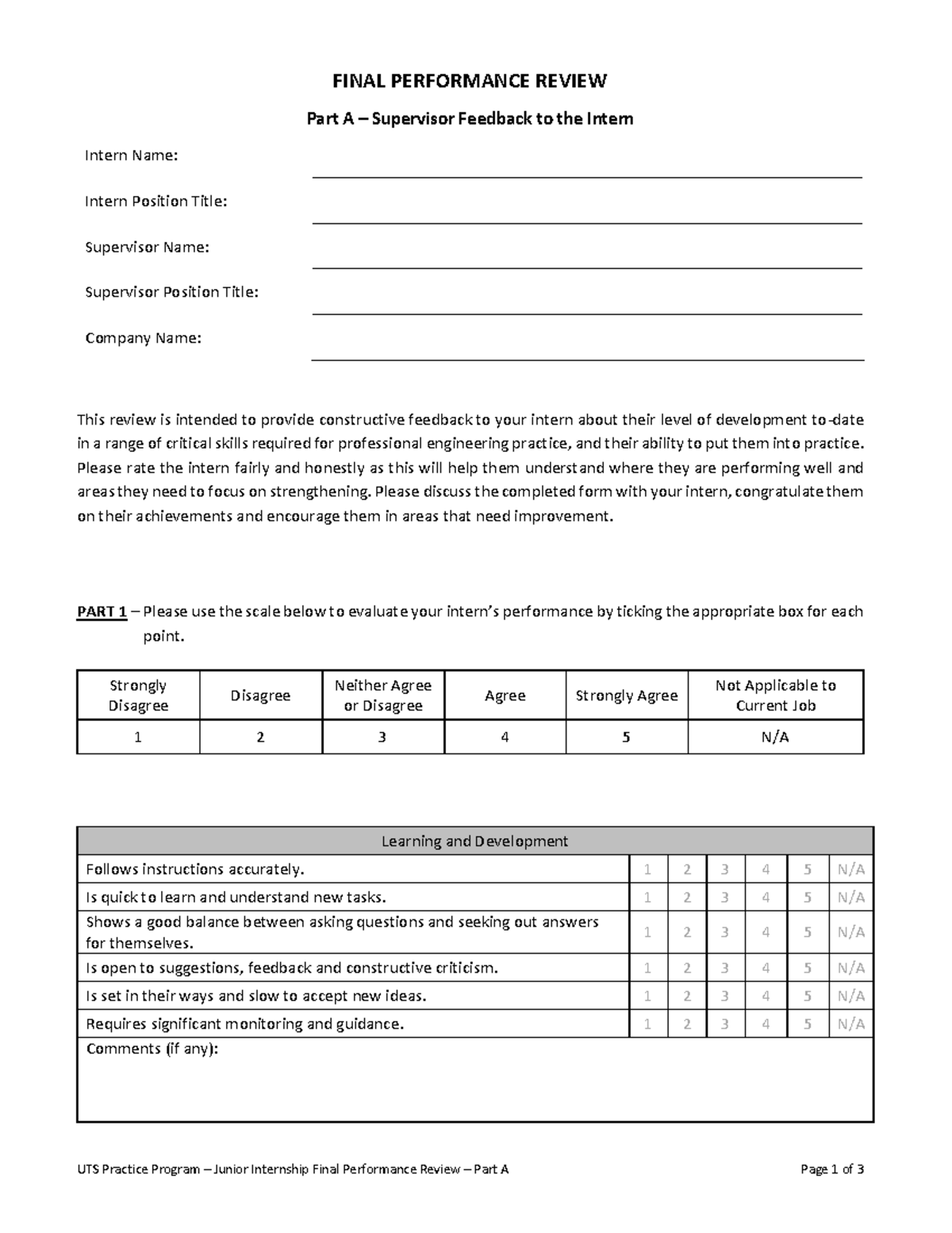 41037 WIL1 FPR Part A-Part A of the feedback form for the final ...