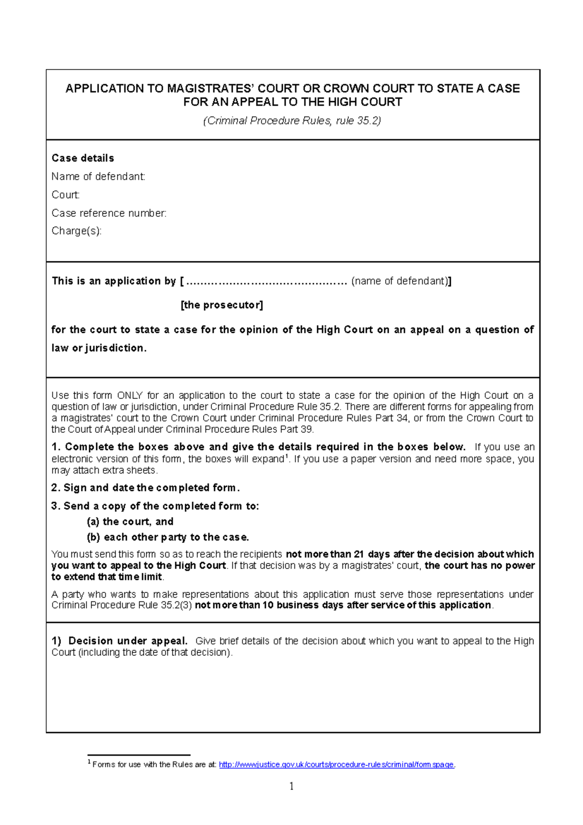 Ahc001eng APPLICATION TO MAGISTRATES’ COURT OR CROWN COURT TO STATE