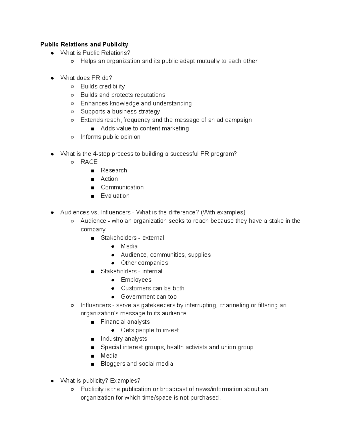 Final Exam Study Guide - Public Relations and Publicity What is Public ...
