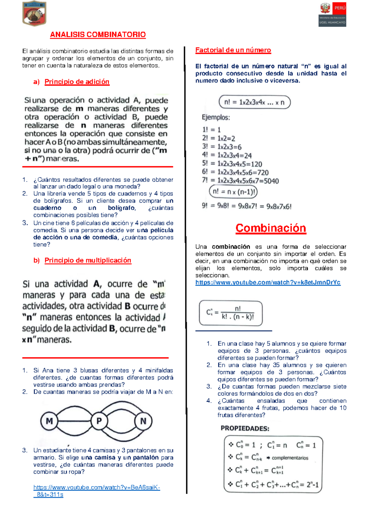 ANALISIS COMBINATORIO - a) Principio de adición 1. ¿Cuántos resultados ...