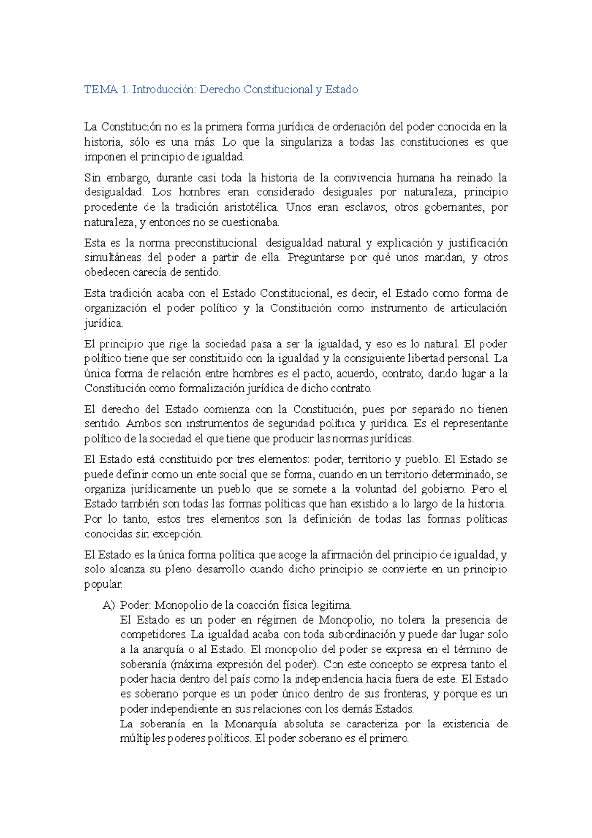 Tema 1 - Apuntes 1 - TEMA 1. Introducción: Derecho Constitucional y ...