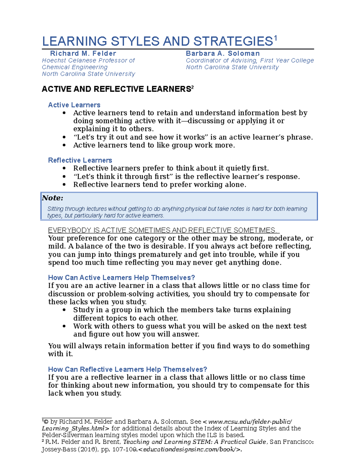 learning strategies and learning styles written assignment