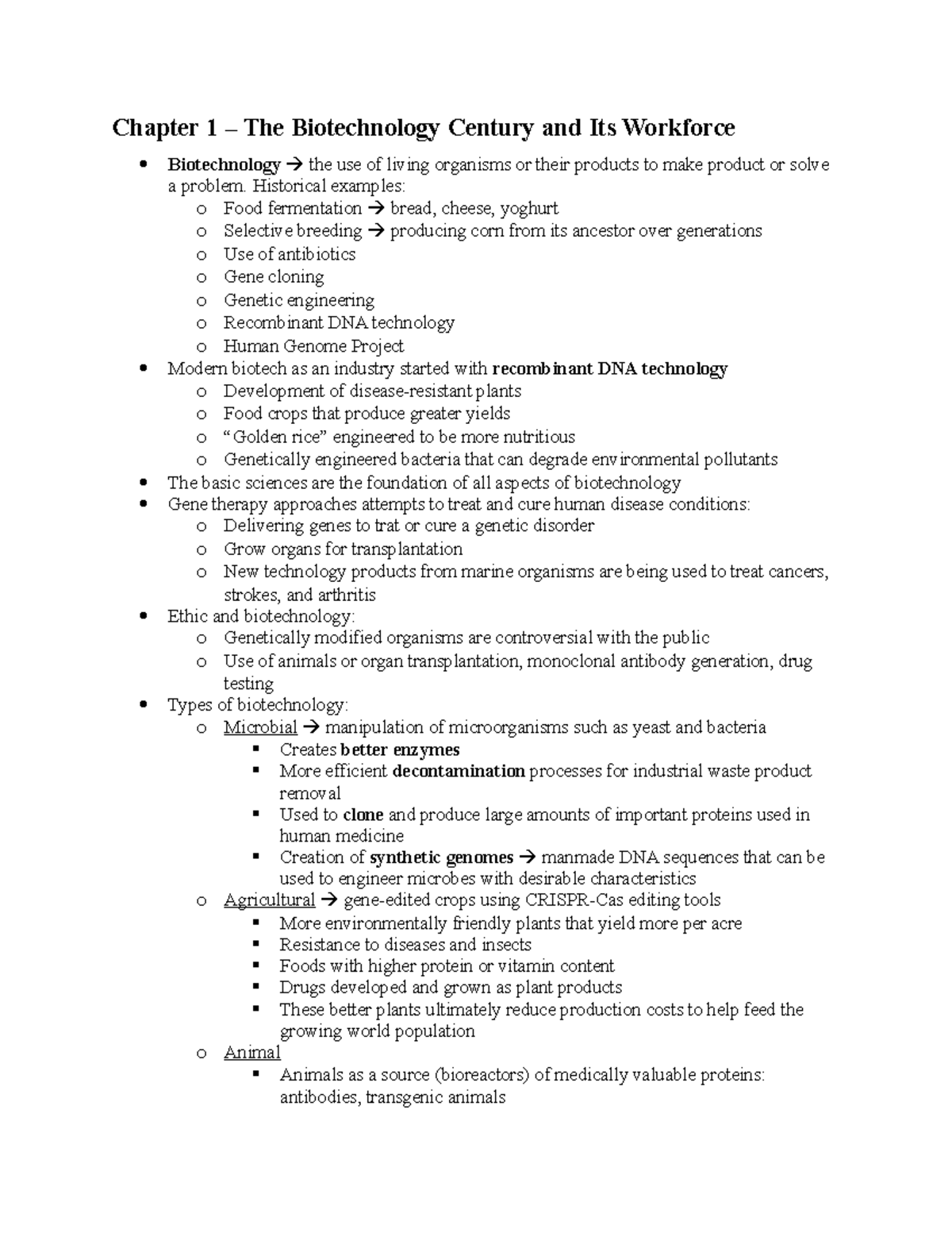 Chapter 1 - Lecture notes - Chapter 1 – The Biotechnology Century and ...