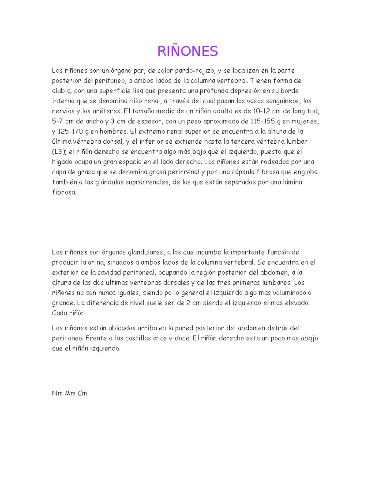 Riñones - apunte del riñon - RIÑONES Los riñones son un órgano par, de ...