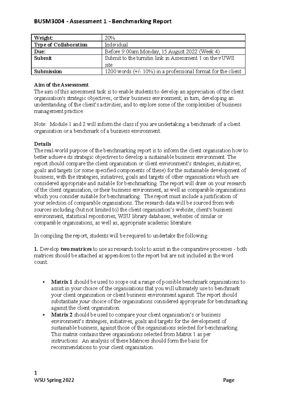 BUSM3004 Assessment 1 Spring 2022 - Weight: 20% Type of Collaboration ...