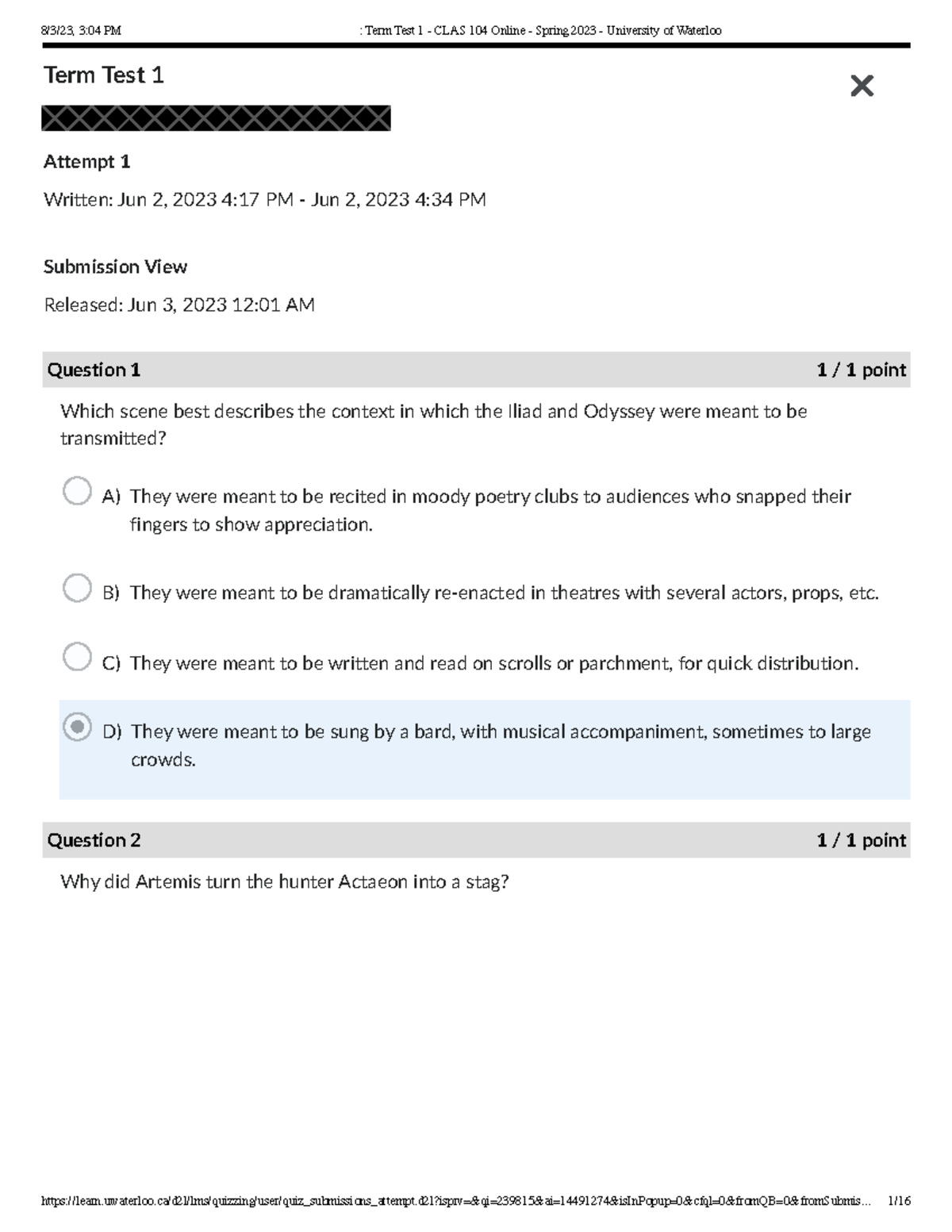 CLAS104TEST1 (4 Mistakes) - - Studocu