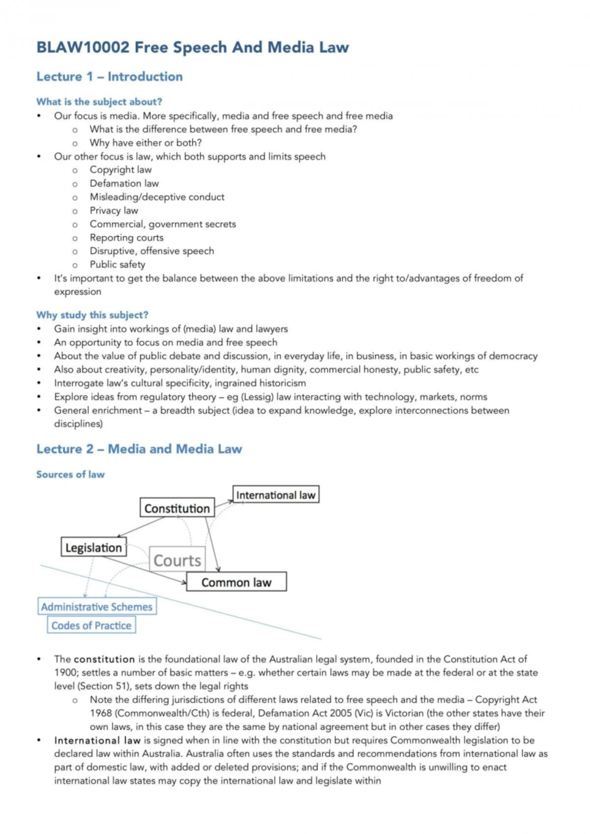 Docu id19130 20795 - Lecture 1&2 notes - Free Speech And Media Law ...