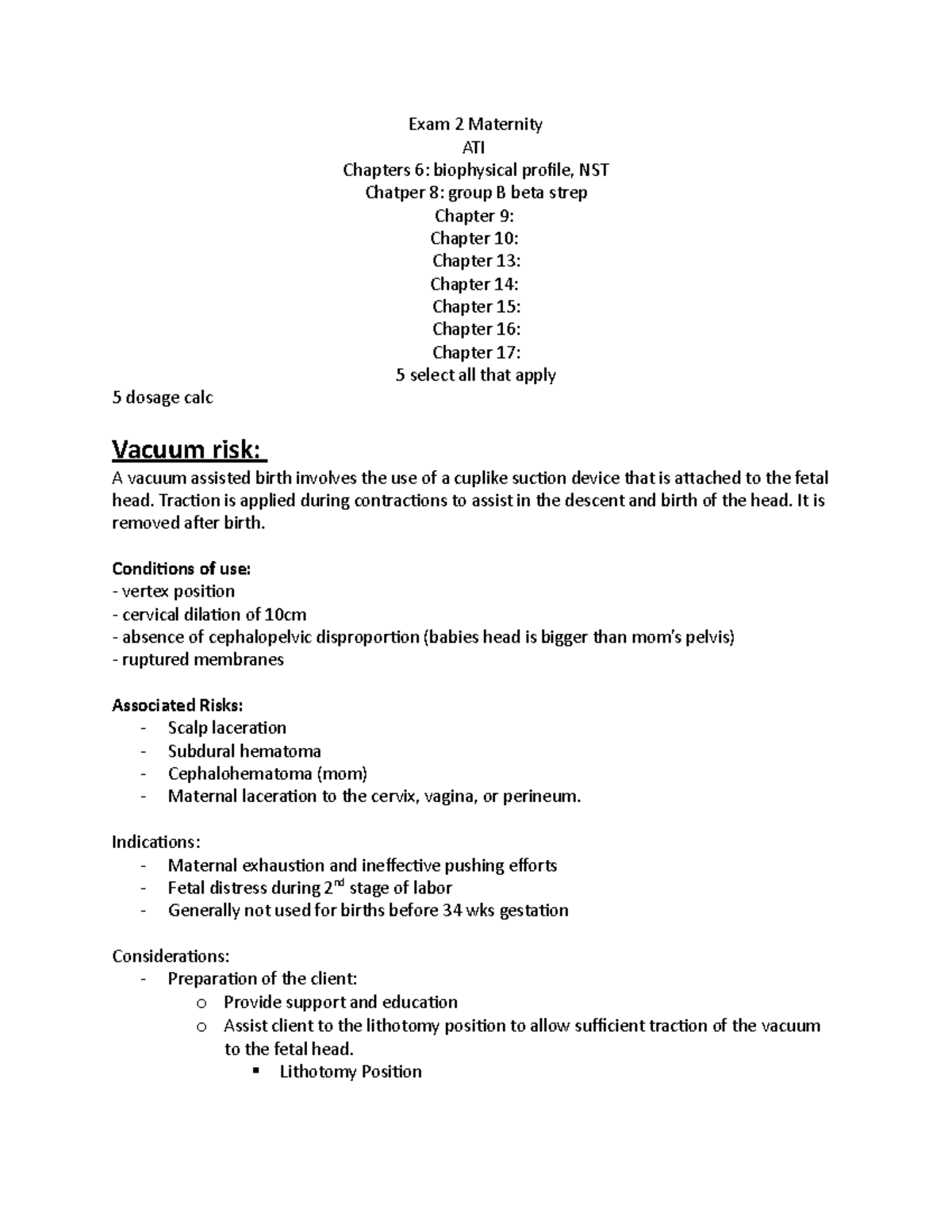 Exam 2 Maternity - Exam 2 Maternity ATI Chapters 6: biophysical profile ...