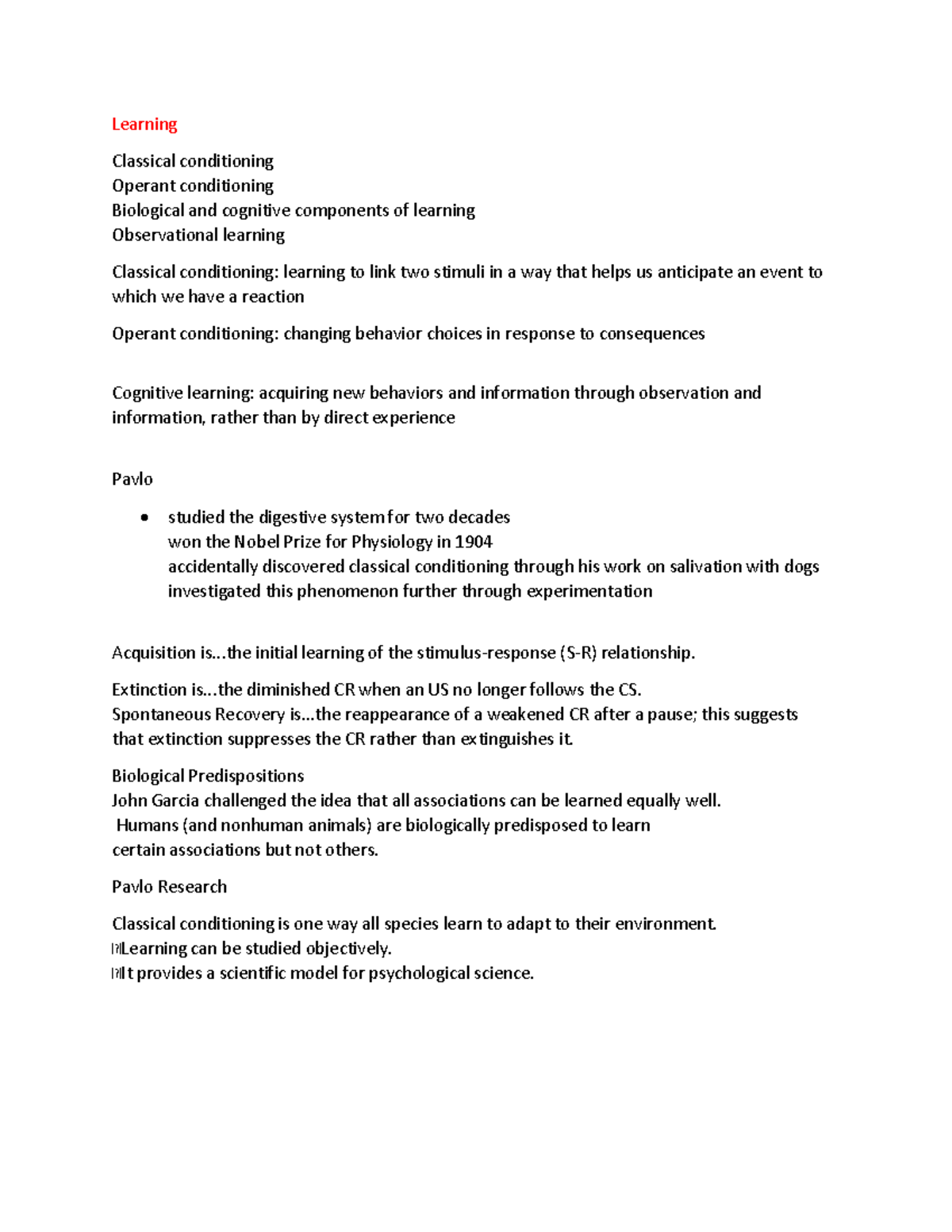 Studocu notes learning - Learning Classical conditioning Operant ...