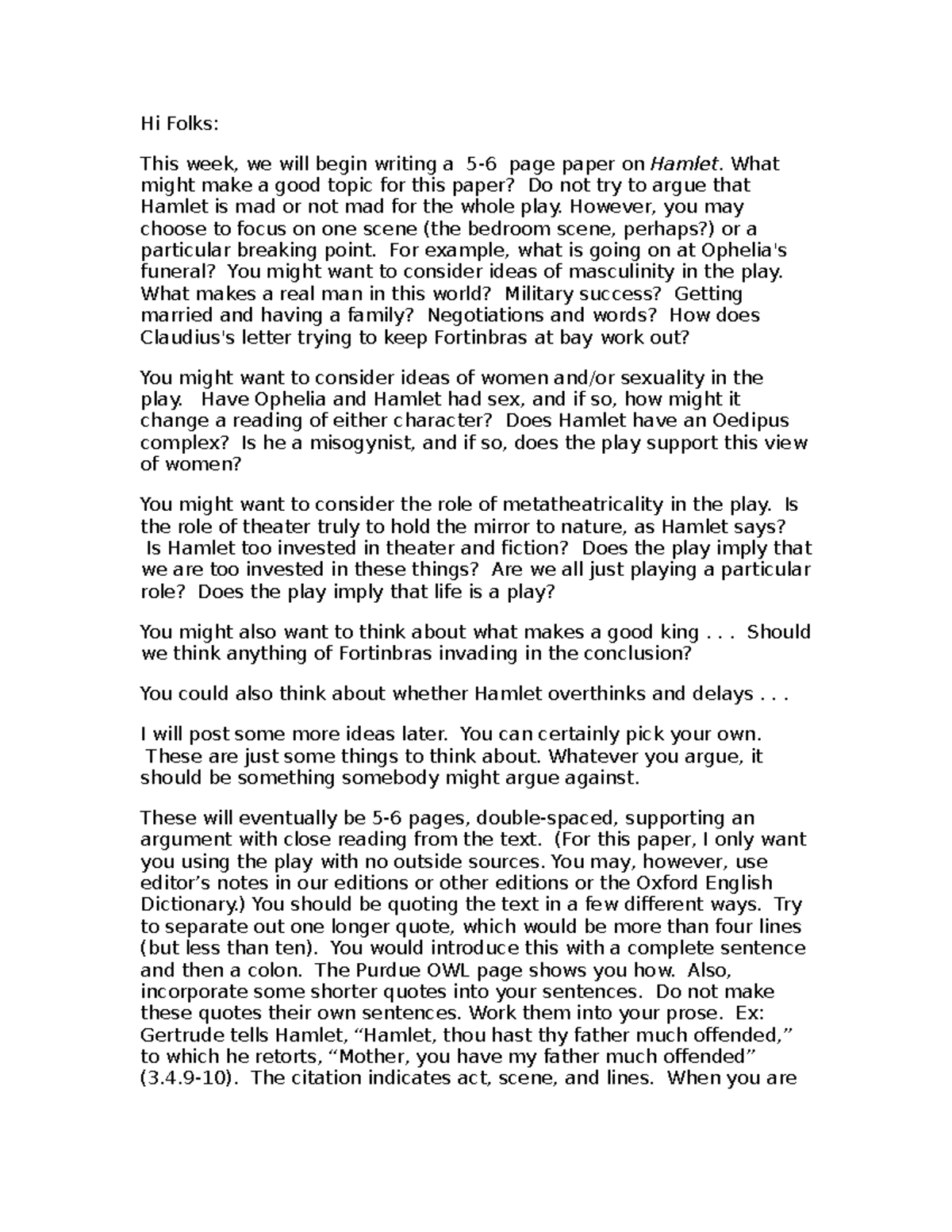 Hamlet prompt 21 (2) (2) - Hi Folks: This week, we will begin writing a ...