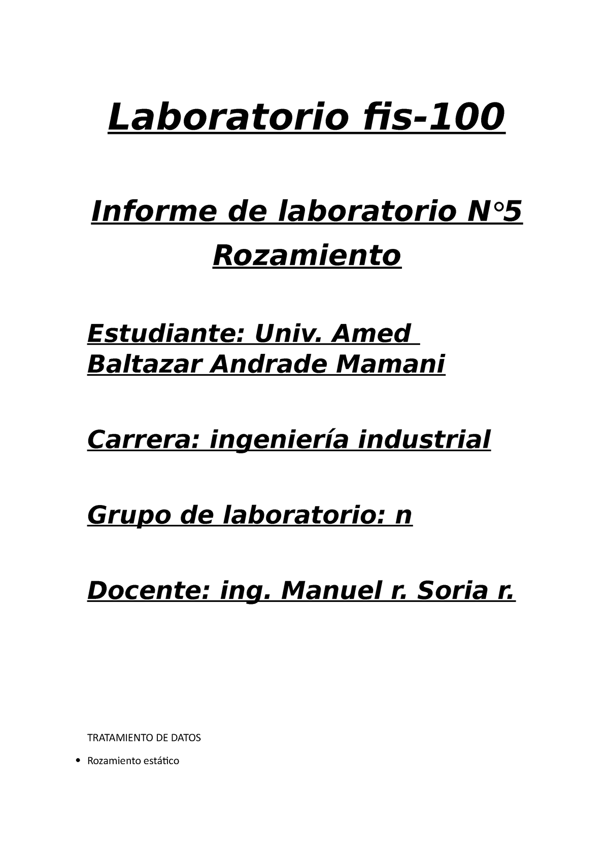 Informe Fis 100 Laboratorio Fis Informe De Laboratorio N° 5