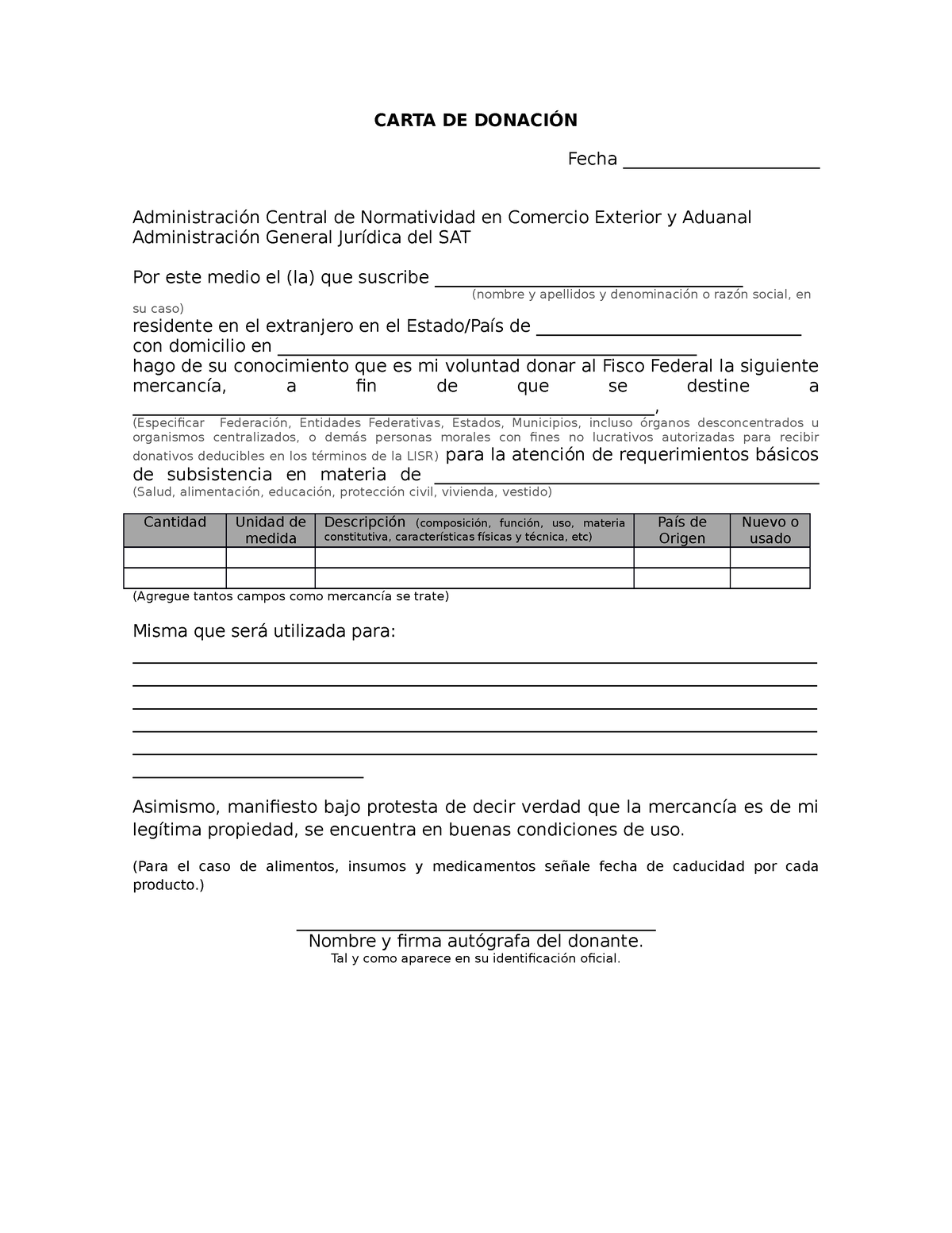 Ejemplo De Carta De Donacion Carta De DonaciÓn Fecha Administración 