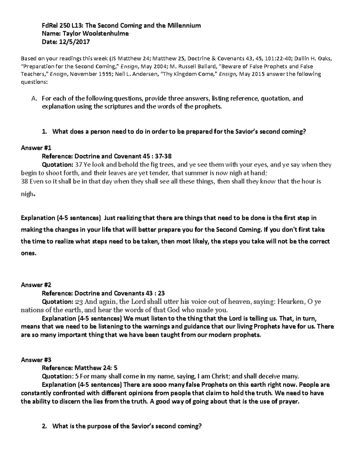 Fd Rel 250 Lesson 13 Writing Template - FdRel 250 L13: The Second ...