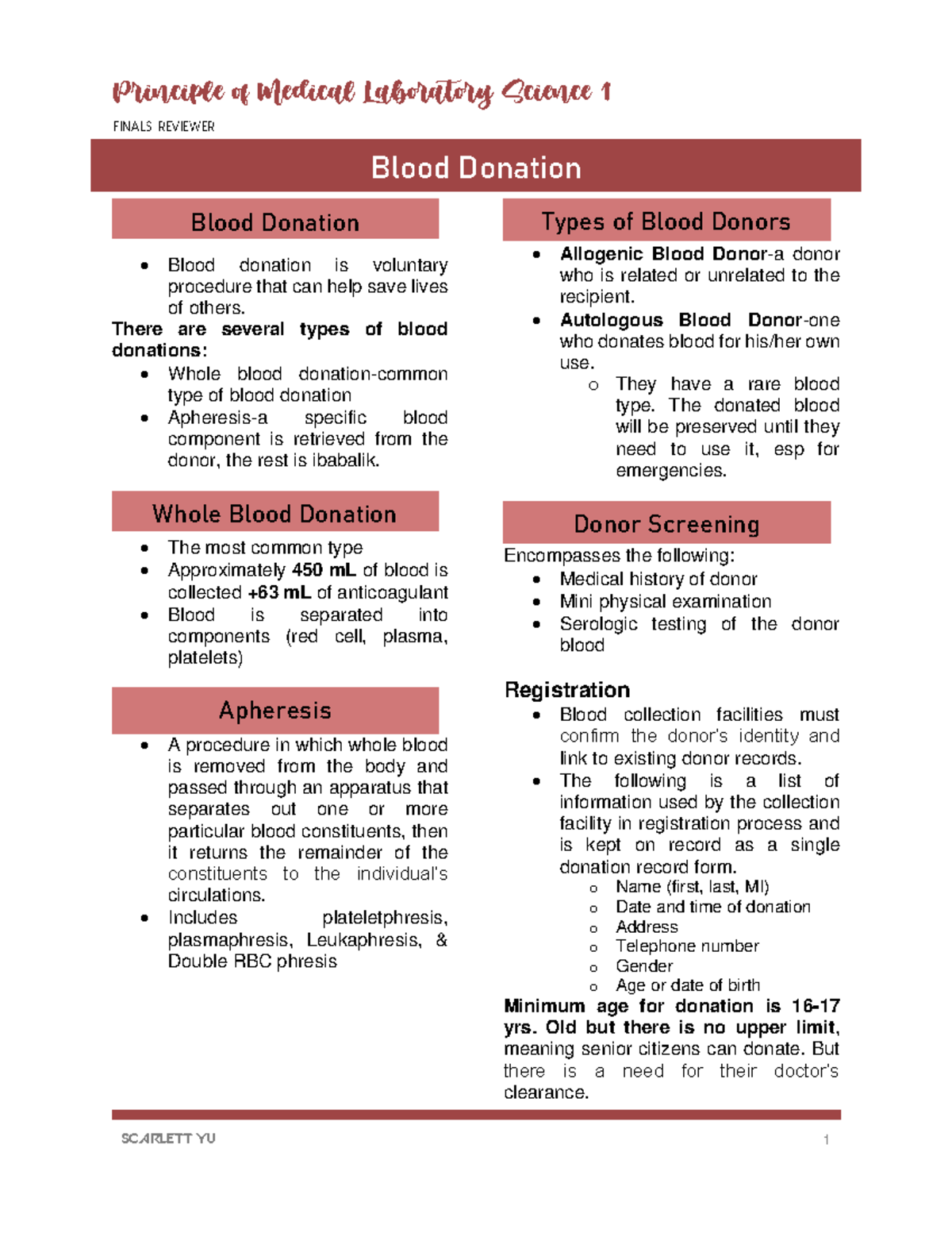 PMLS LAB ( Finals) FINALS REVIEWER Blood donation is voluntary