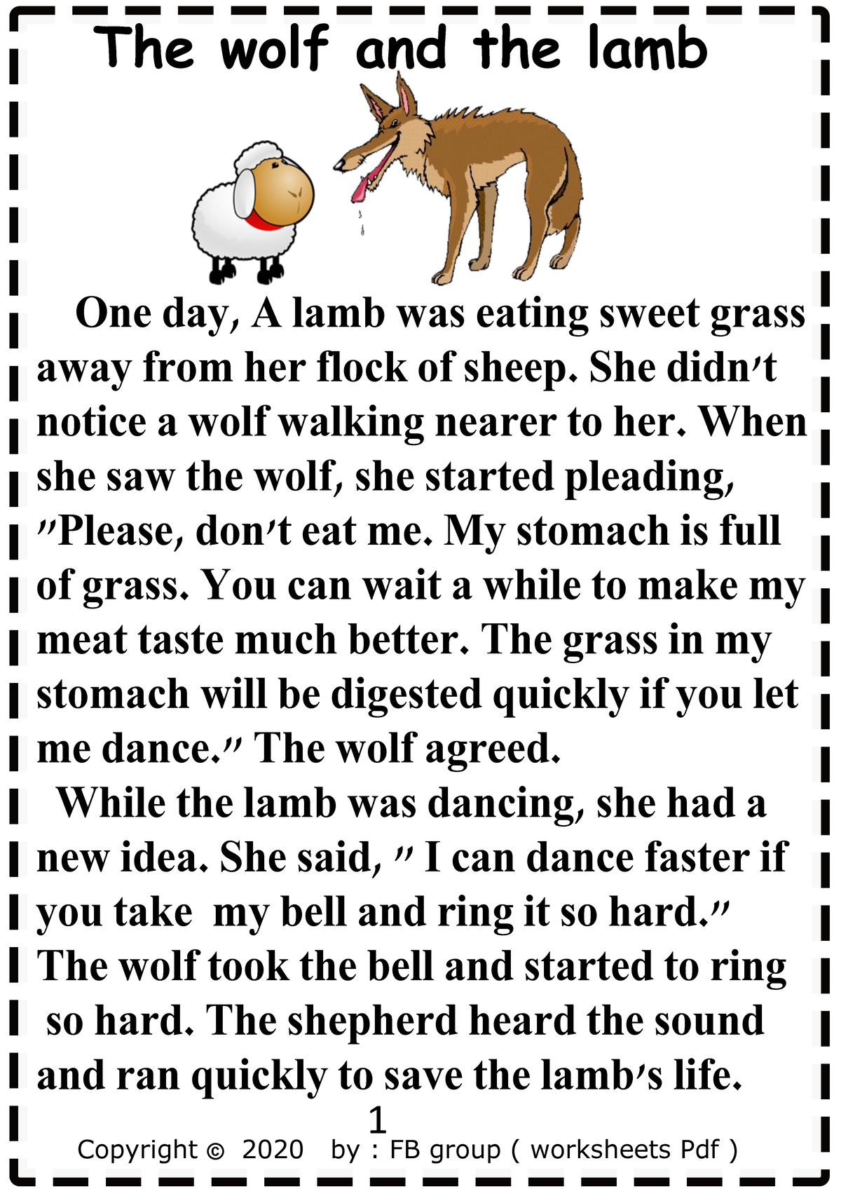 Story 1 Story 3 One Day A Lamb Was Eating Sweet Grass Away From Her