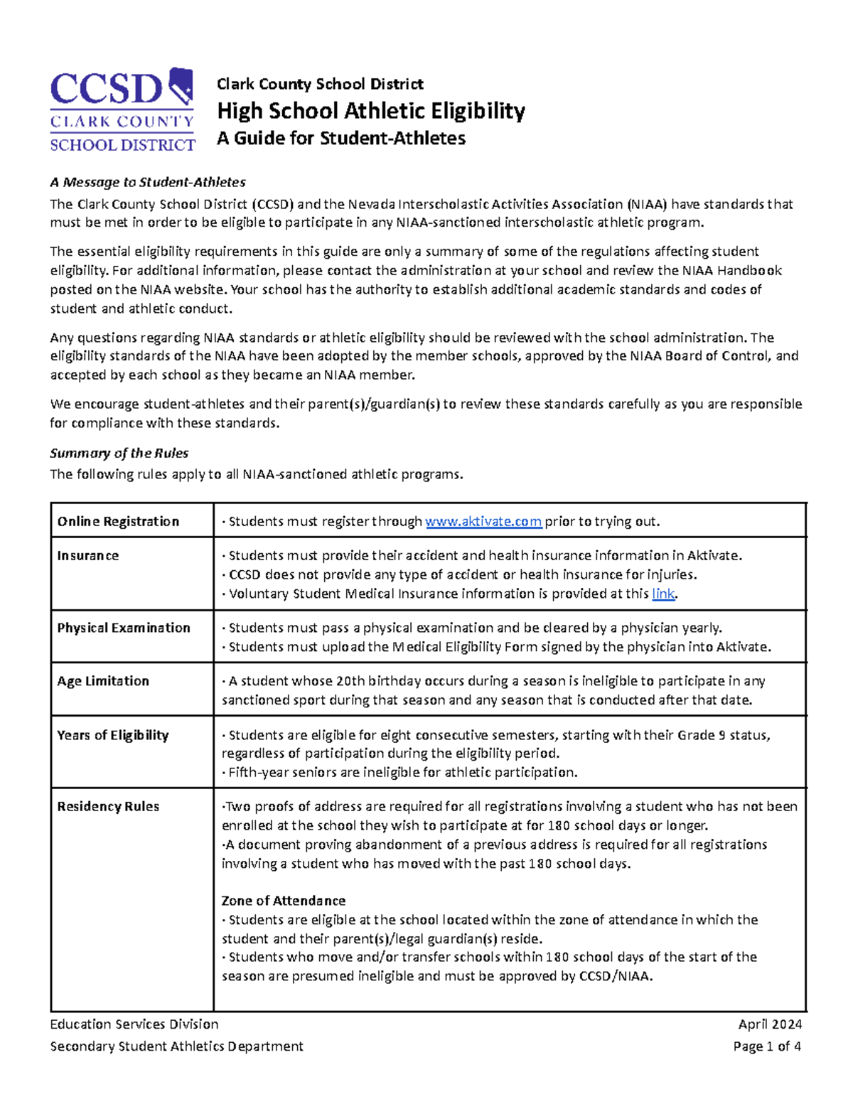 High School Athletic Eligibility A Guide for StudentAthletes Clark