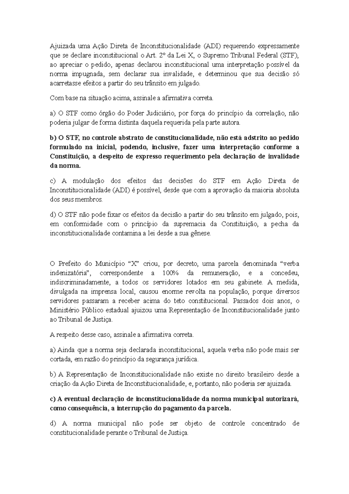 Dir const III exercicios - Ajuizada uma Ação Direta de ...