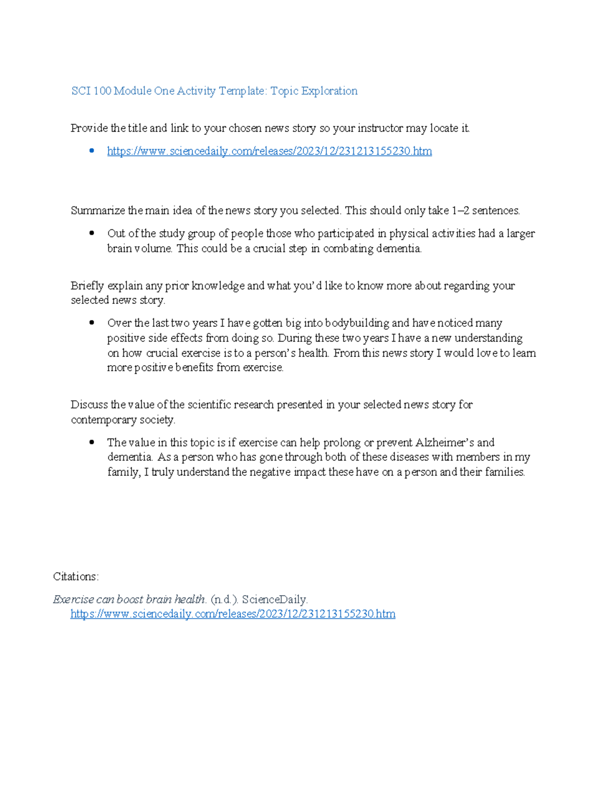 Module one- Topic Exploration - SCI 100 Module One Activity Template ...