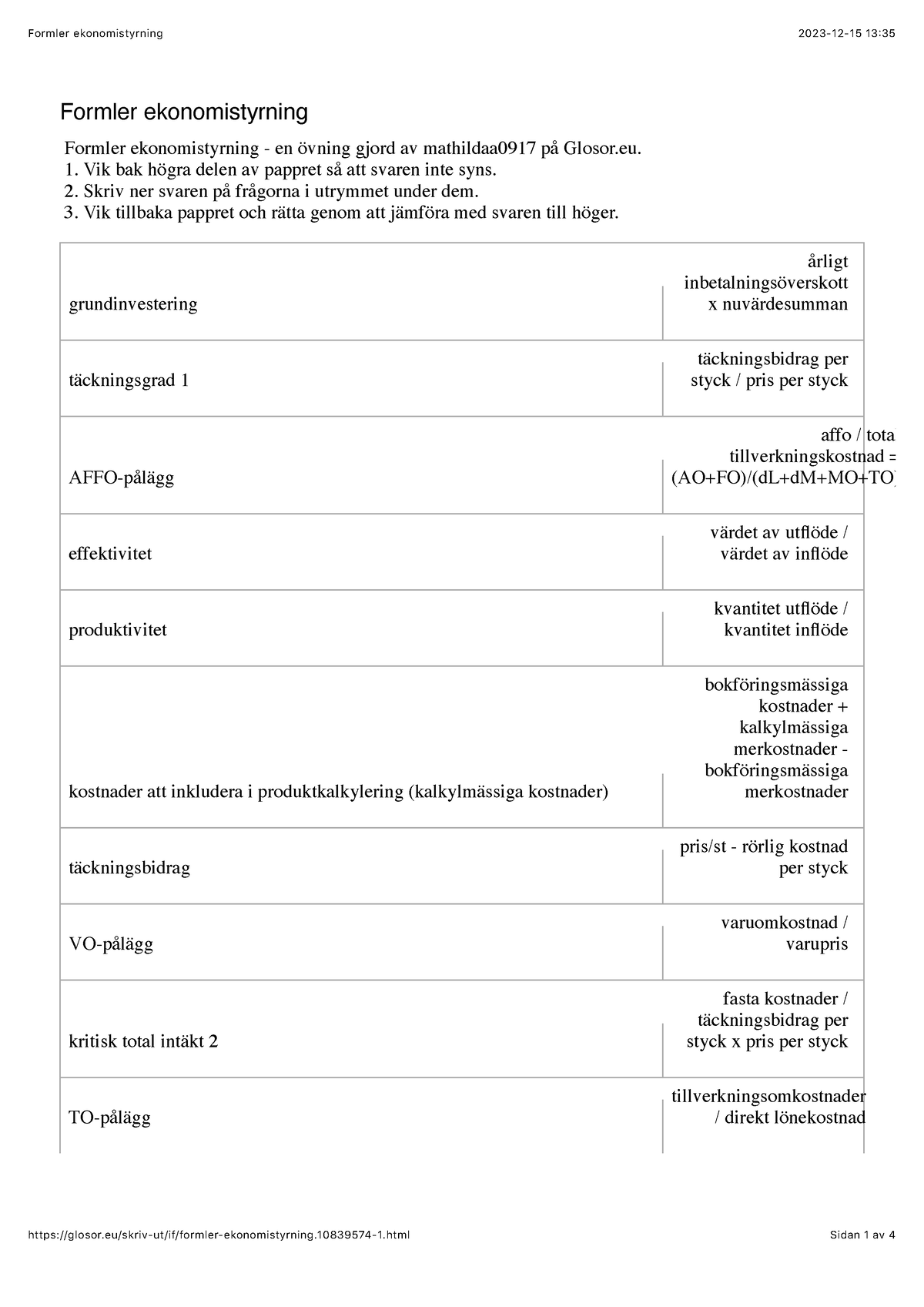 Formler Ekonomistyrning - Formler Ekonomistyrning Formler ...