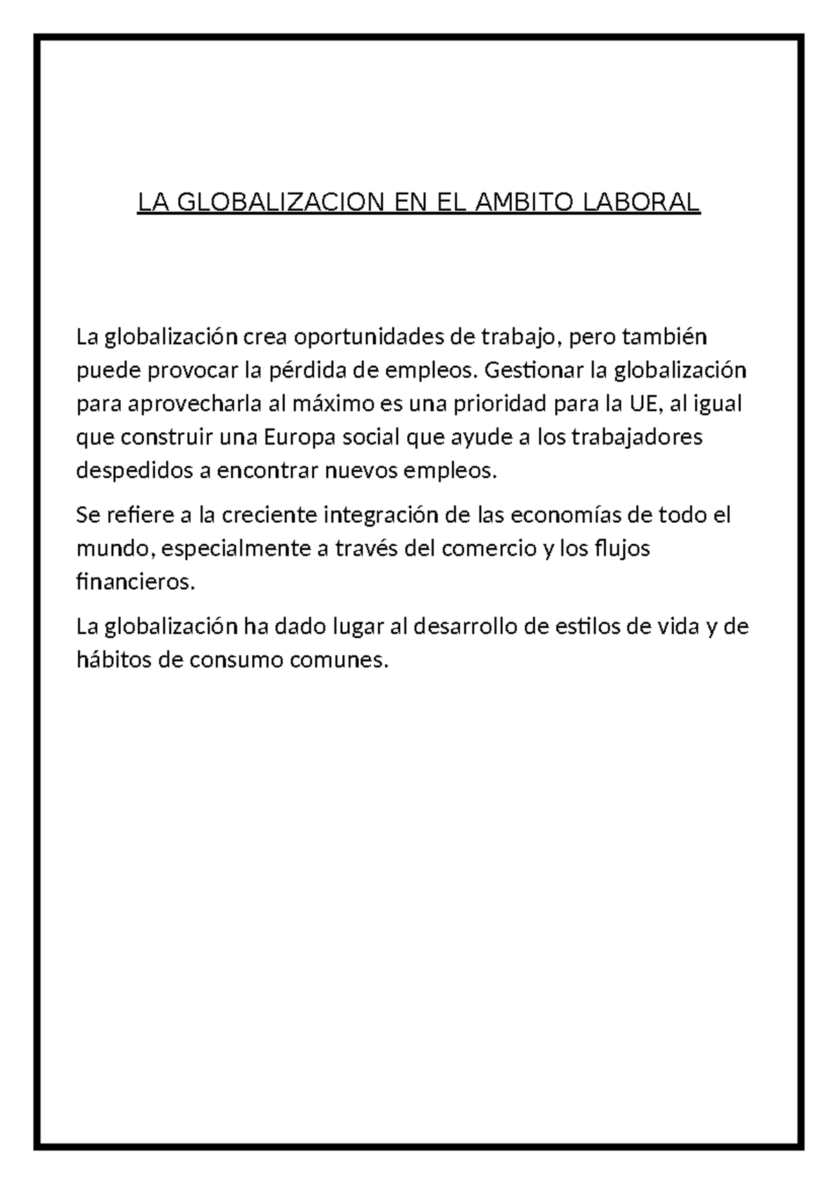LA Globalizacion EN EL Ambito Laboral - LA GLOBALIZACION EN EL AMBITO ...