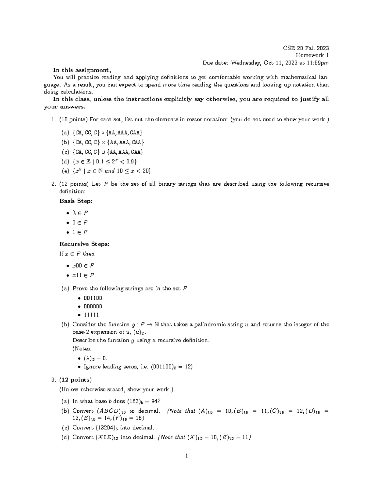 CSE20 Homework 01 - CSE 20 Fall 2023 Homework 1 Due date: Wednesday ...