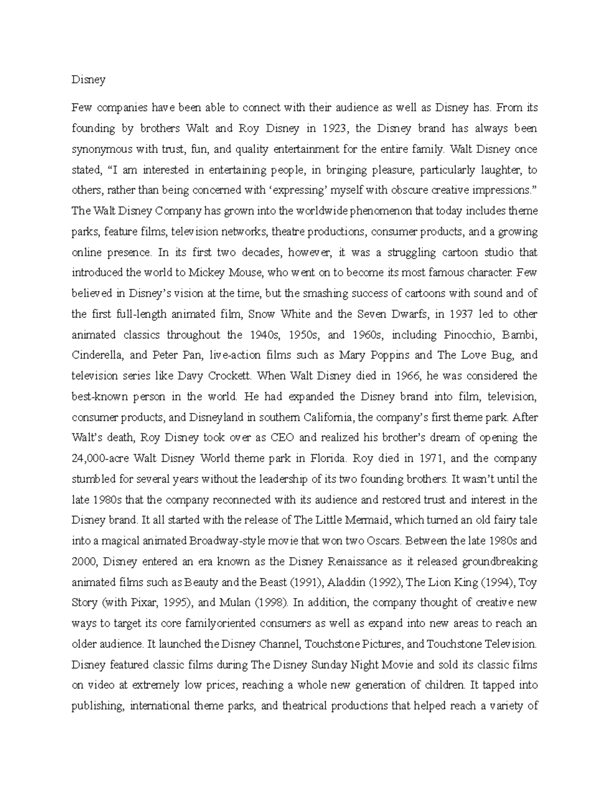 Disney - From its founding by brothers Walt and Roy Disney in 1923, the ...