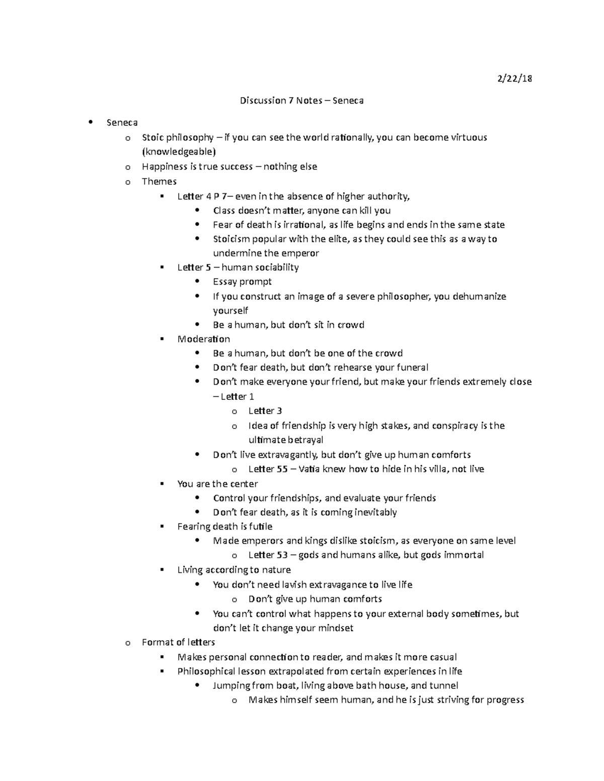 Discussion 7 Notes - 2/22/18 Discussion 7 Notes – Seneca Seneca o Stoic ...