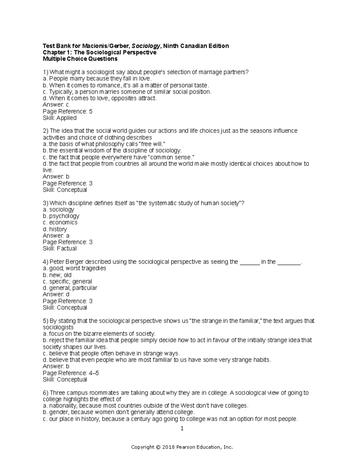 01 Maci Soc9c Tif Ch01 - Test Bank For Macionis/Gerber, Sociology ...