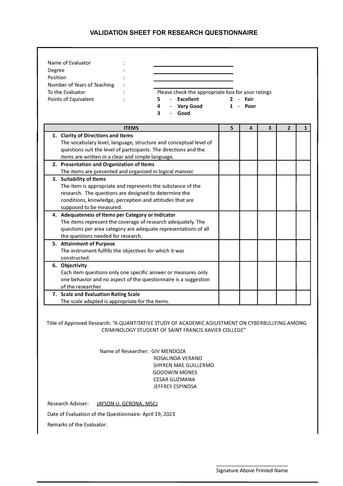 Validation-sheet - Study Well - Validation Sheet For Research 