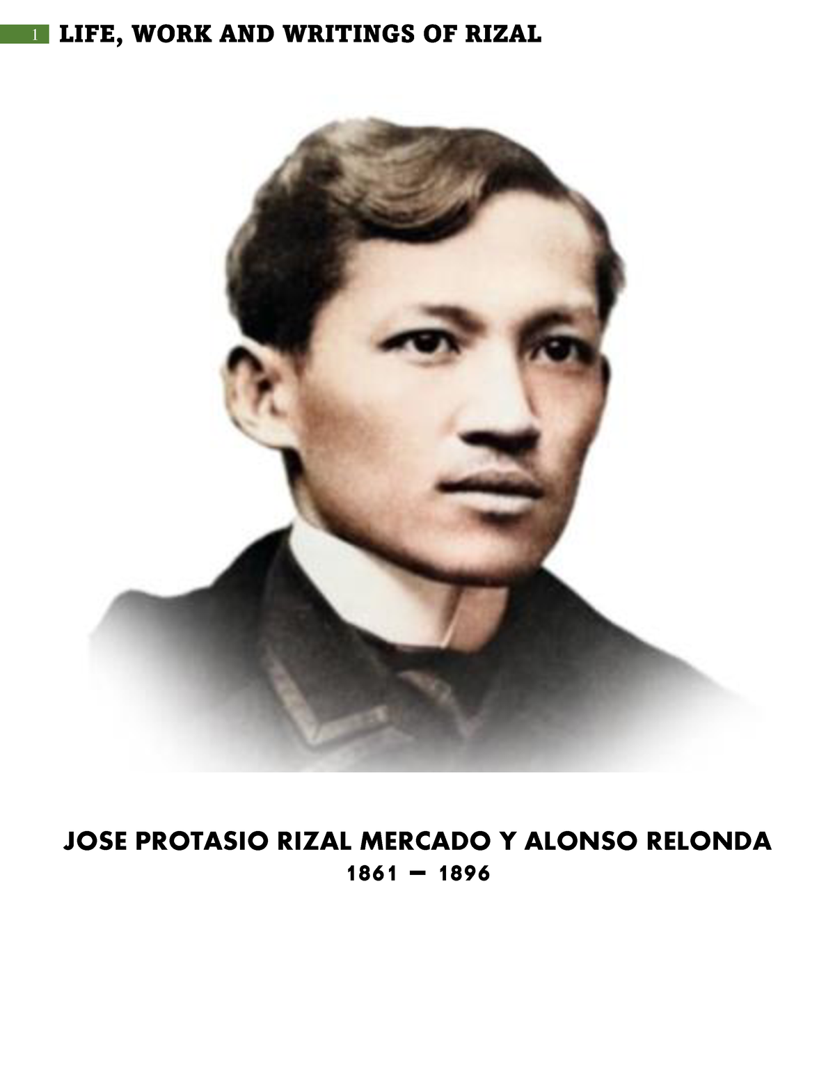 Rizal (notes) - JOSE PROTASIO RIZAL MERCADO Y ALONSO RELONDA 1861 ...