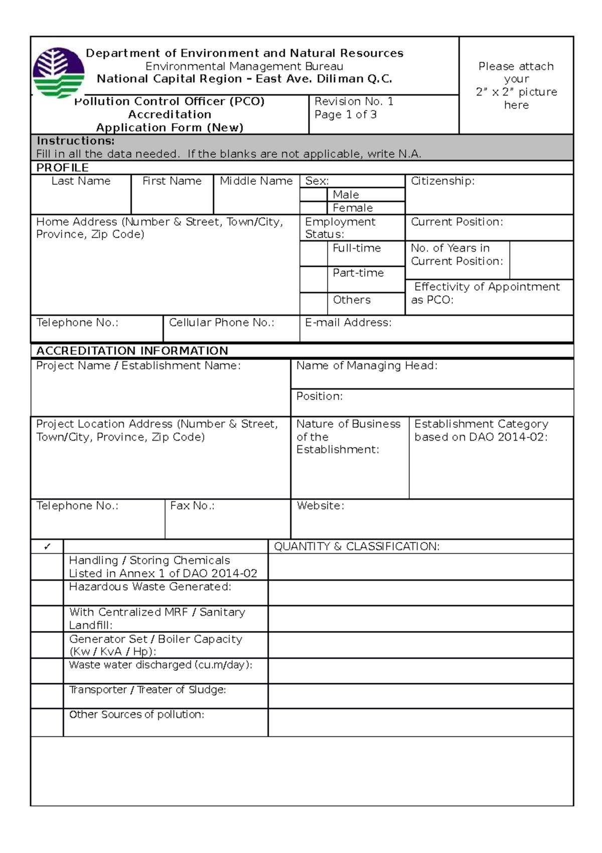 PCO Accreditation Application Form 2 3 - Department of Environment and