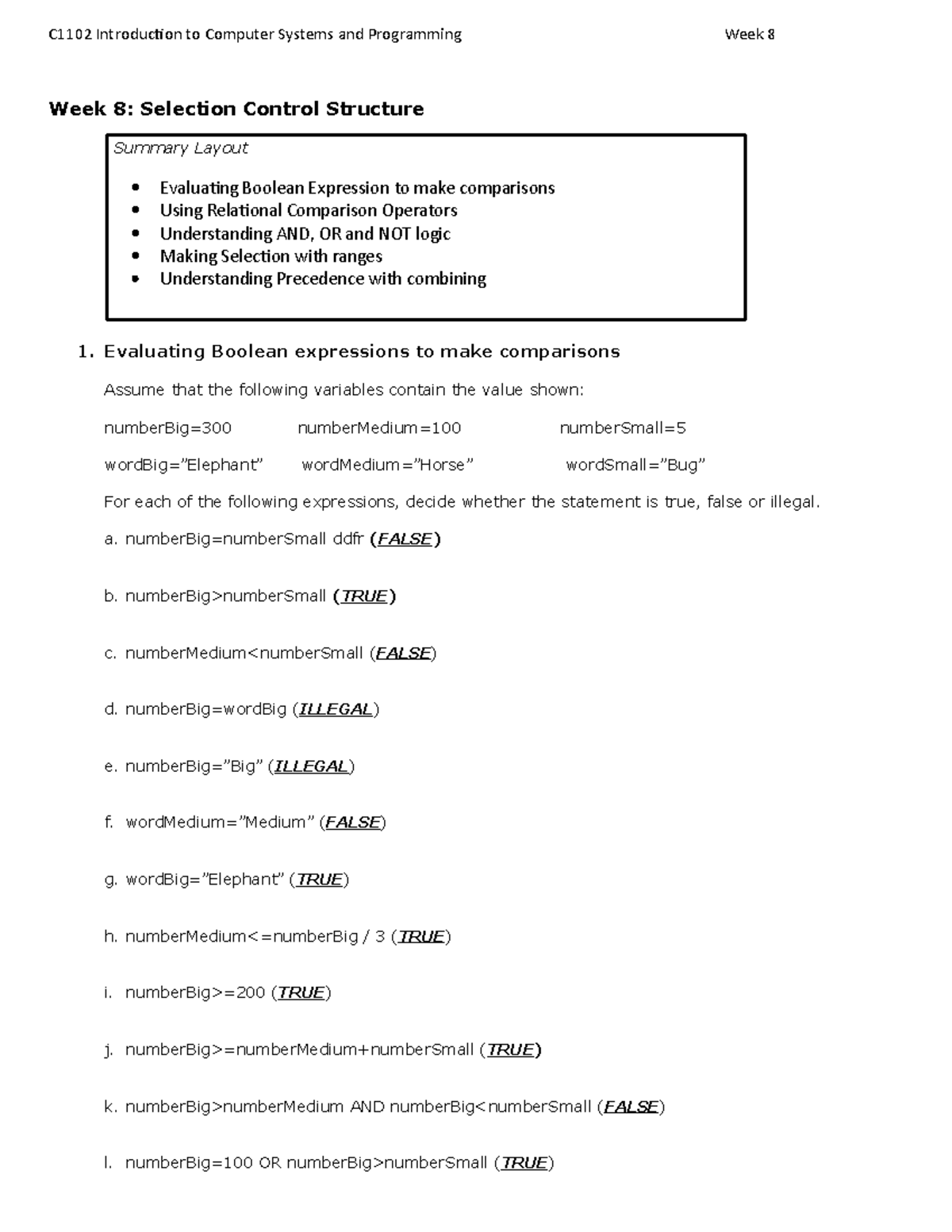 Week 8 tugas 7 pemograman - Week 8: Selection Control Structure Summary ...