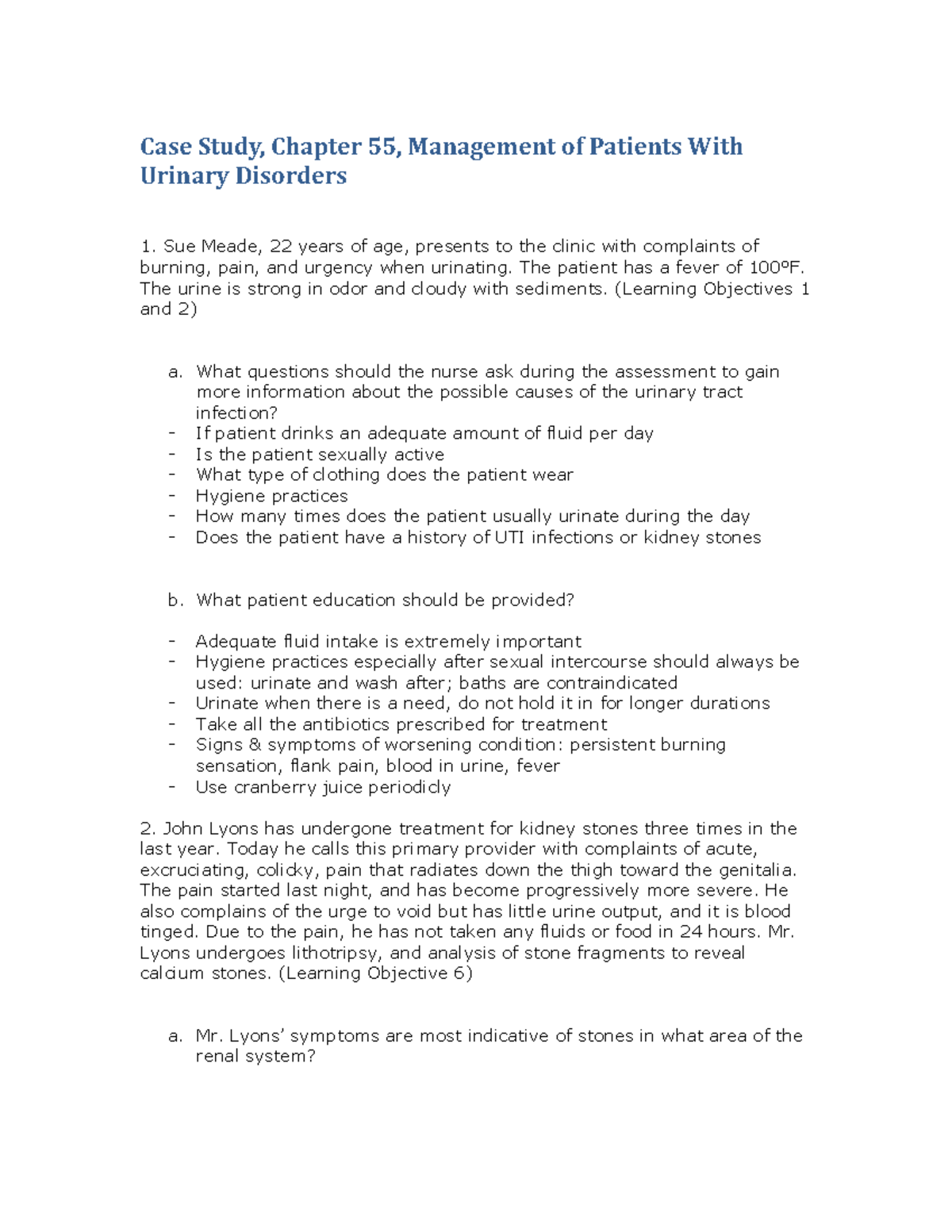 CS Ch55 urinary case study Case Study, Chapter 55, Management of