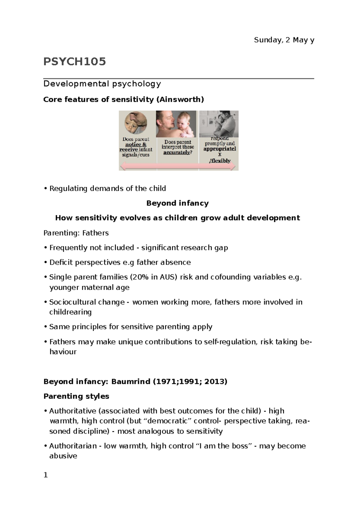 3 Lecture notes Week 3 PSYCH Developmental psychology Core features