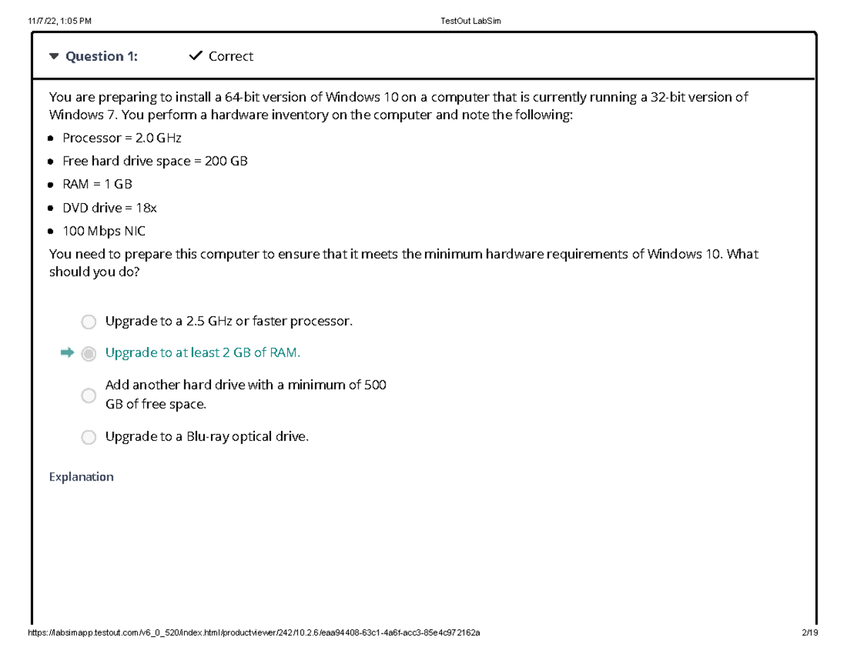 Test Out Lab Sim 10.2.6 Practice Questions Question 1 Correct You