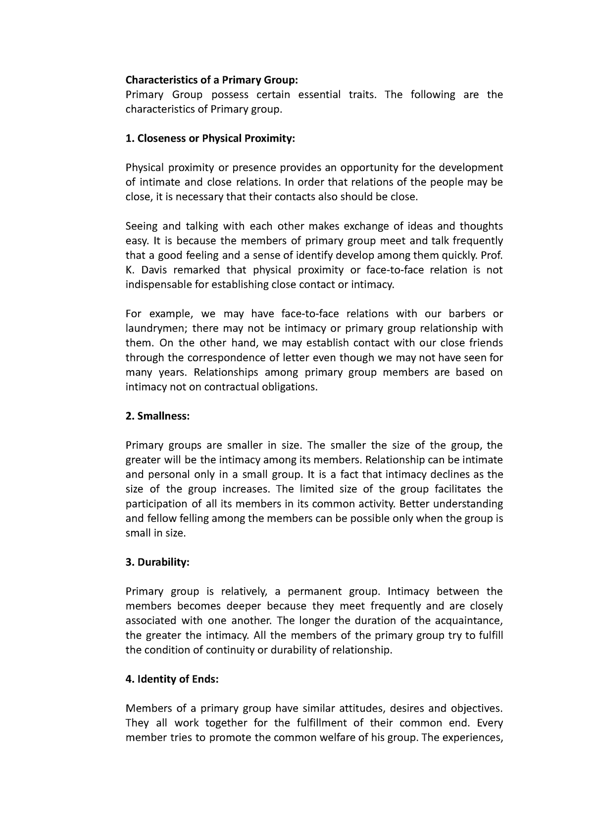 Handouts on Community - Characteristics of a Primary Group: Primary ...