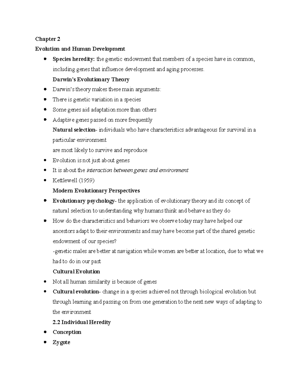 Chapter 2 Evolution and Human Development - Darwin’s Evolutionary ...