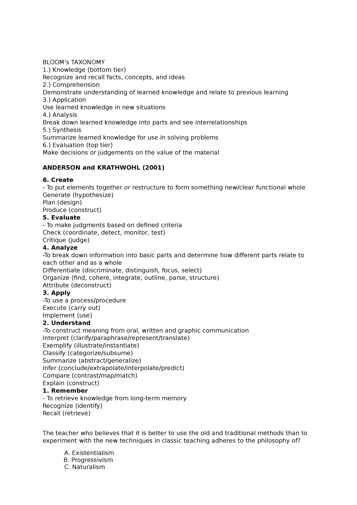 Rebyuwer - BLOOM'S TAXONOMY - BLOOM's TAXONOMY 1.) Knowledge (bottom ...